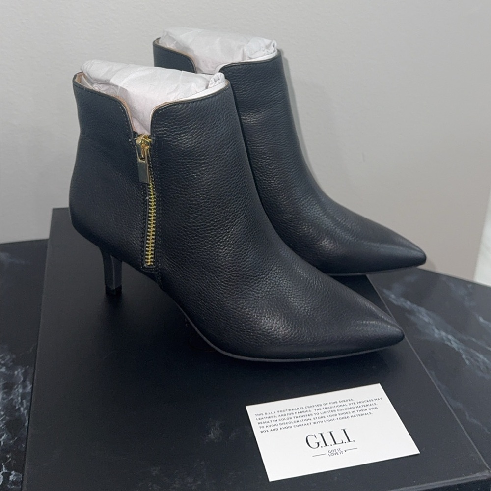 G.l.L.I. Gailee Black Leather Pointed Ankle Booties Short Boots Size 5 AUTHENTIC - Picture 7 of 9